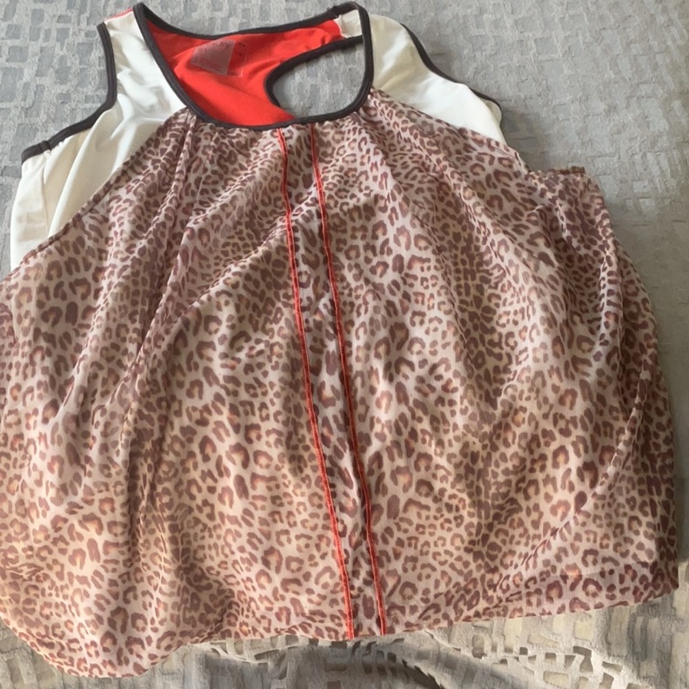 Leopard Print Sleeveless Top with Red Accents